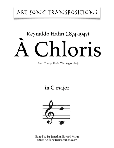 HAHN: À Chloris (transposed to C major) (arr. ArtSongTranspositions.com)