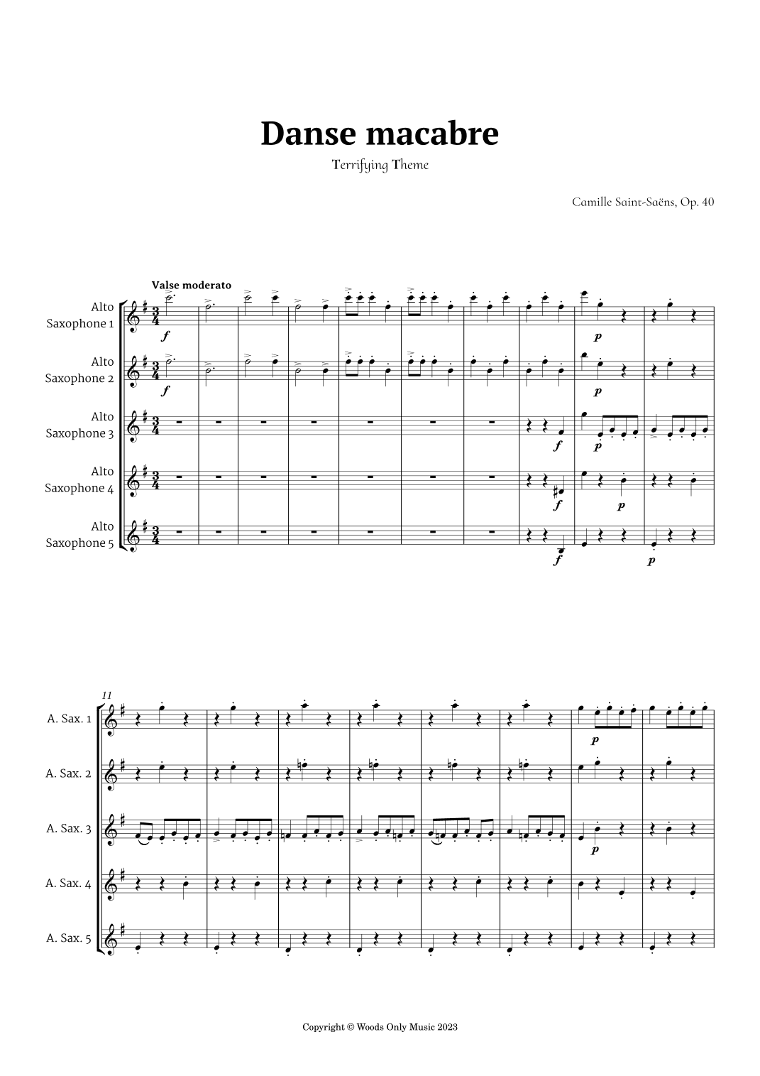 Danse Macabre by Camille Saint-Saens for Alto Sax Quintet (arr. Ander)