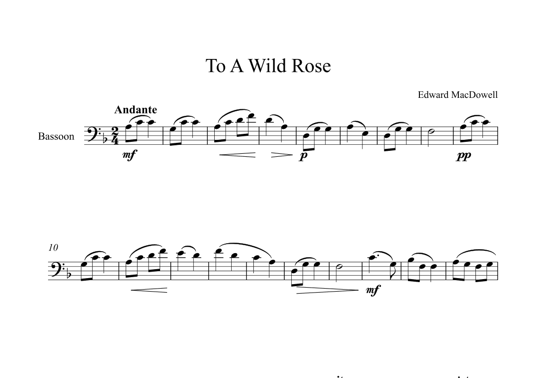 To A Wild Rose - Edward MacDowell (Bassoon) (arr. Digital Book Music)