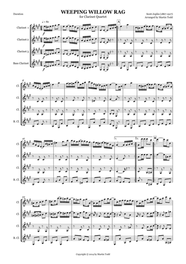 Weeping Willow Rag for Clarinet Quartet (arr. Martin Todd)
