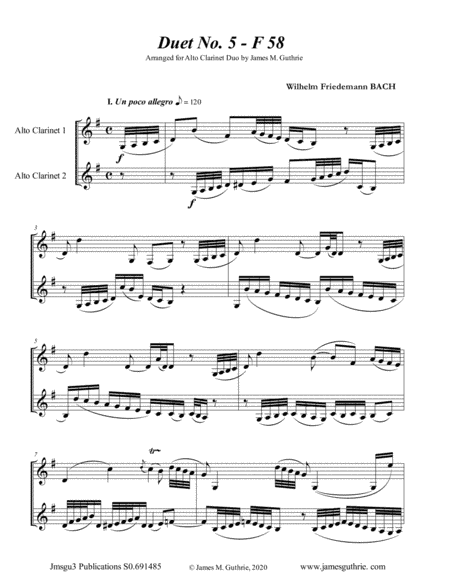 WF Bach: Duet No. 5 for Alto Clarinet Duo (arr. James M. Guthrie, ASCAP)