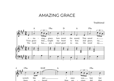 AMAZING GRACE - for piano and soprano in A major with chords (arr. Alex Nunes Rodrigues)