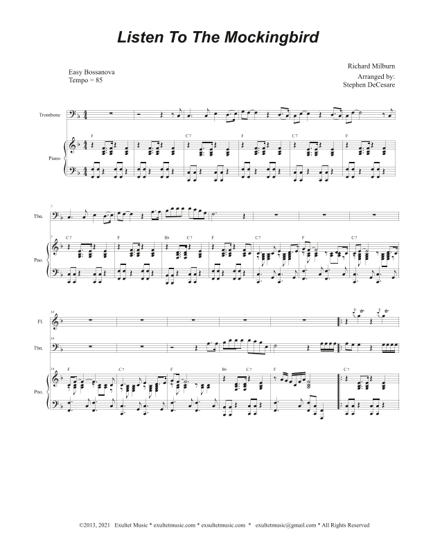 Listen To The Mockingbird (Trombone solo and Piano) (arr. Stephen DeCesare)