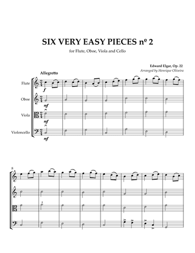 Six Very Easy Pieces nº 2 (Allegretto) - for Flute, Oboe, Viola and Cello (arr. Henrique Oliveira)