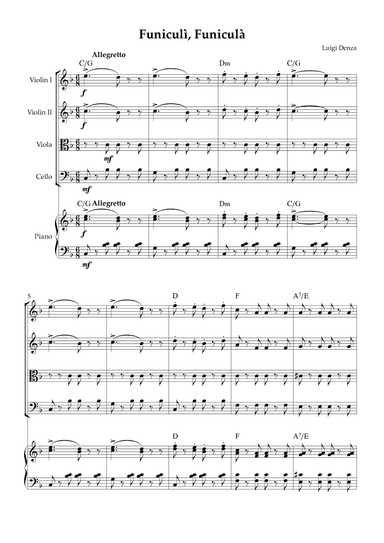 Funiculì, Funiculà - String Quartet & Piano (arr. Karen Gueiros)