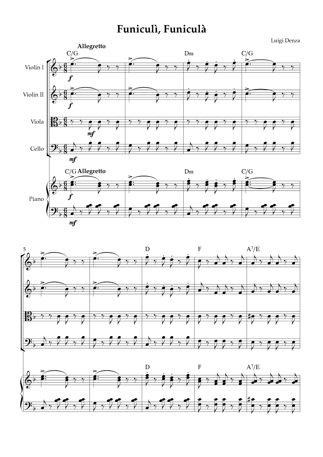 Funiculì, Funiculà - String Quartet & Piano (arr. Karen Gueiros)