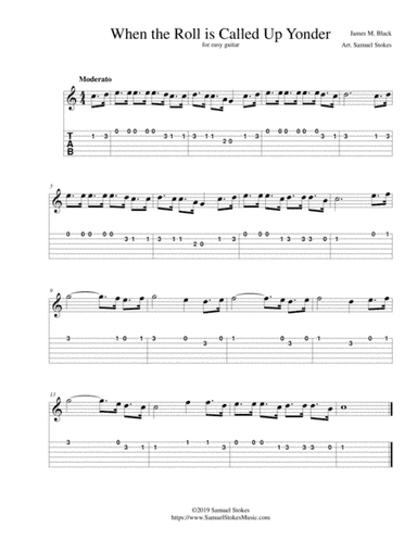 When the Roll is Called Up Yonder - for easy guitar with TAB (arr. Samuel Stokes)
