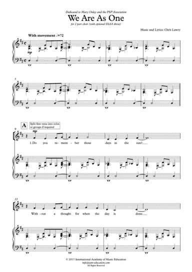 Chris Lawry - We Are As One (Vocal duet or SA Choir)