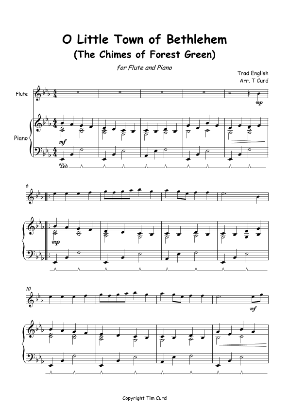 O Little Town of Bethlehem for Solo Flute and Piano (arr. Tim Curd)