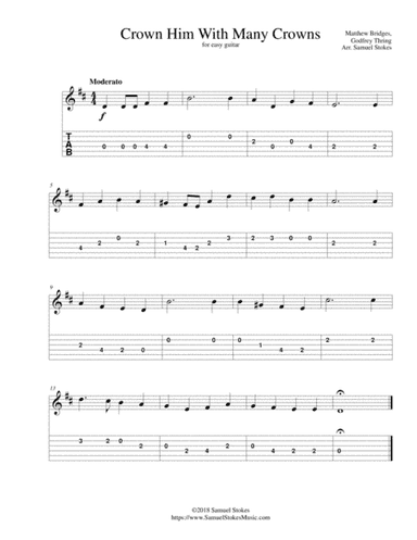 Crown Him With Many Crowns - for easy guitar with TAB (arr. Samuel Stokes)