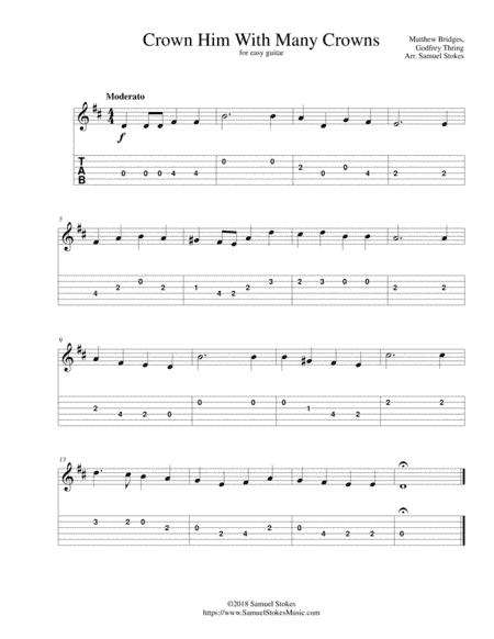 Crown Him With Many Crowns - for easy guitar with TAB (arr. Samuel Stokes)