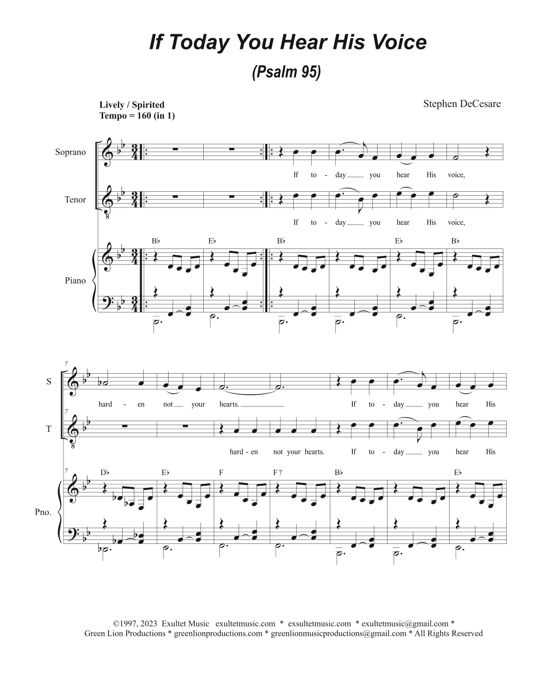 If Today You Hear His Voice (Psalm 95) (2-part choir - (Soprano and Tenor)