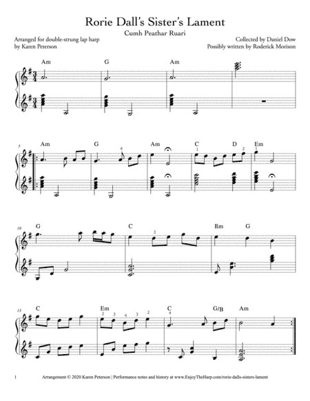 Rorie Dall's Sister's Lament for Double-strung Lap Harp (arr. Karen Peterson)
