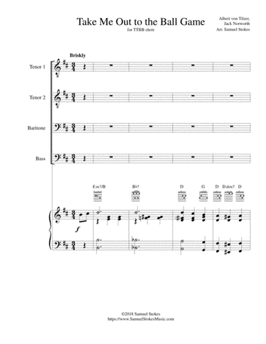 Take Me Out to the Ball Game - for TTBB choir with piano (optional guitar) (arr. Samuel Stokes)