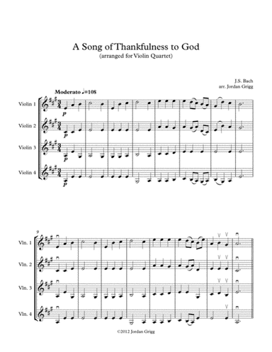 A Song of Thankfulness to God (arranged for Violin Quartet) (arr. Jordan Grigg)