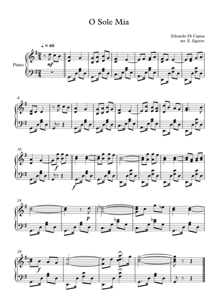 O Sole Mio, Eduardo Di Capua, For Easy Piano