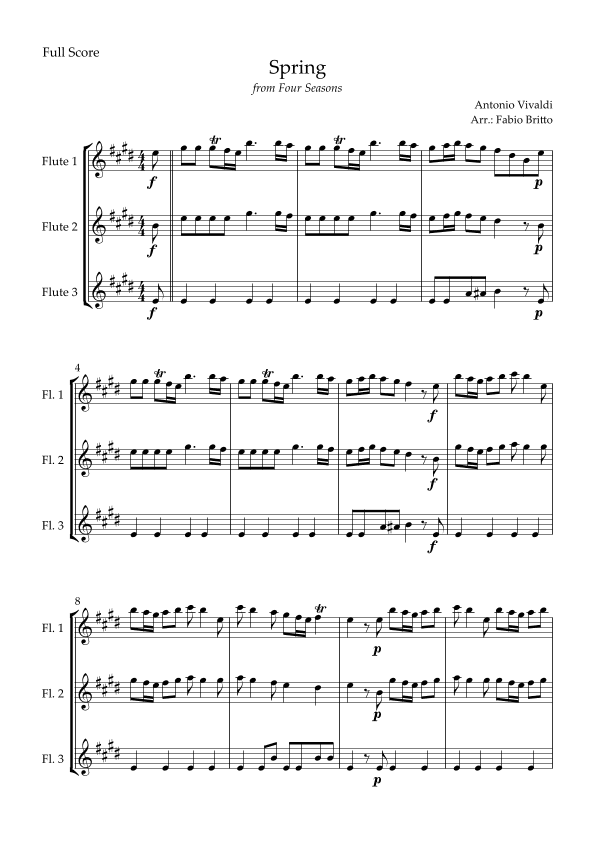 Spring (from Four Seasons of Antonio Vivaldi) for Flute Trio (arr. Fabio Britto)