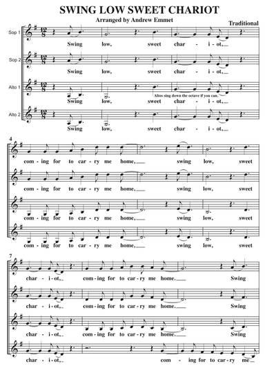 Swing Low Sweet Chariot A Cappella SSAA (arr. Andrew Emmet)