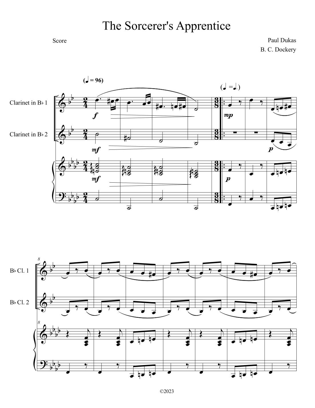 The Sorcerer's Apprentice (Clarinet Duet with Piano Accompaniment) (arr. B. C. Dockery)