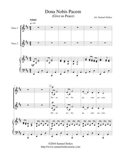 Dona Nobis Pacem (Give Us Peace) - for 2-part choir with piano accompaniment (arr. Samuel Stokes)