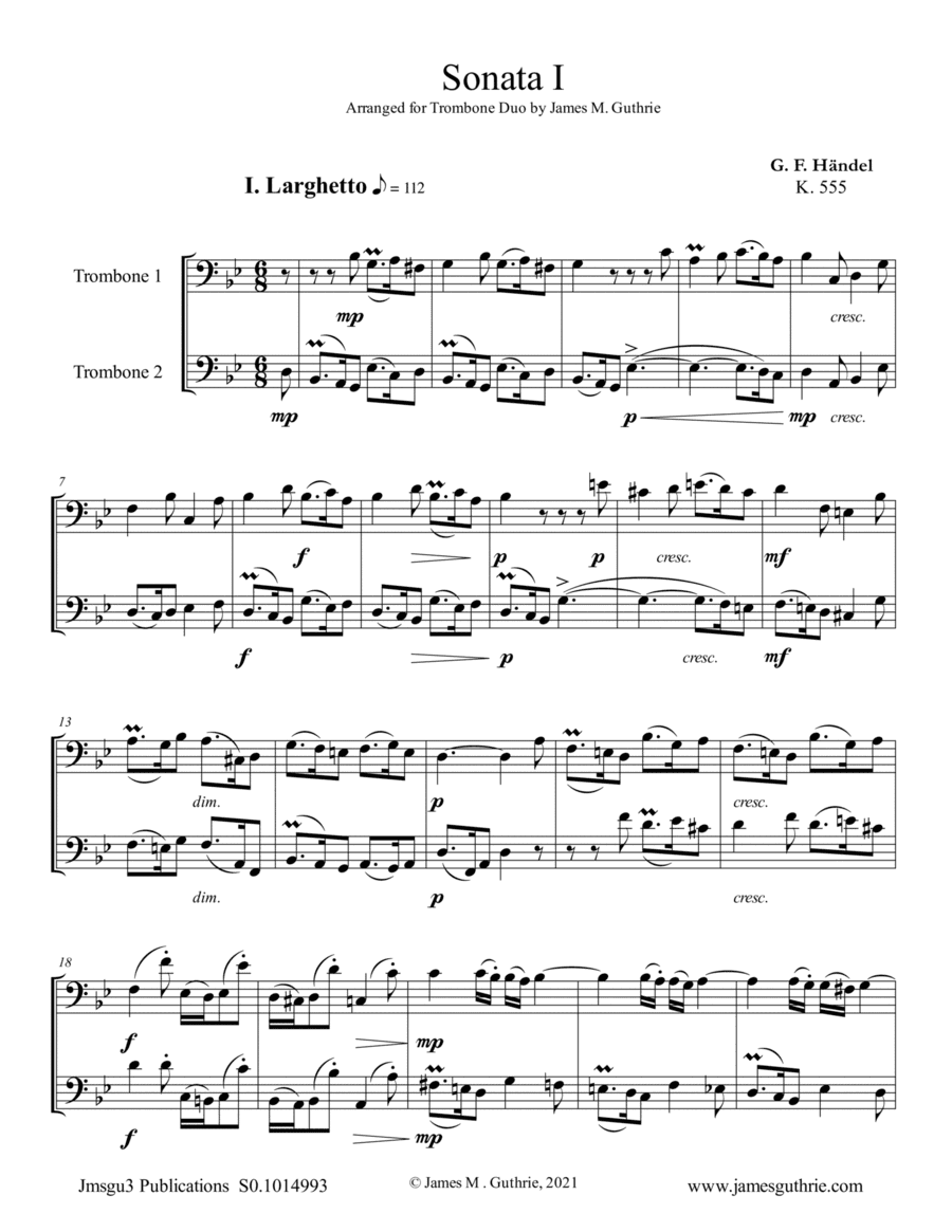 Handel: Six Sonatas Complete for Trombone Duo (arr. James M. Guthrie)