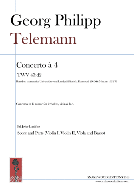 Telemann Concerto a 4 TWV 43:d2 (arr. Sneakwood Editions)