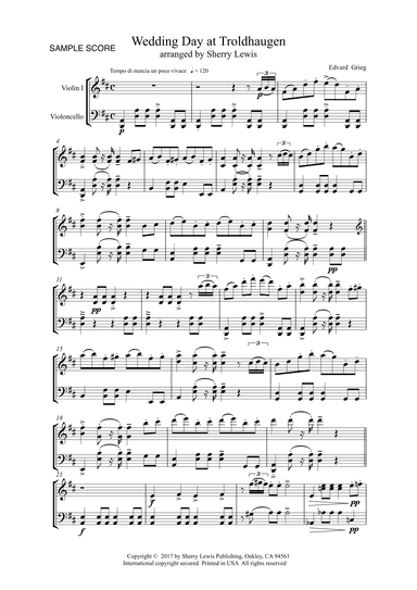 WEDDING DAY AT TROLDHAUGEN String Duo, Intermediate Level for violin and cello (arr. Sherry Lewis)