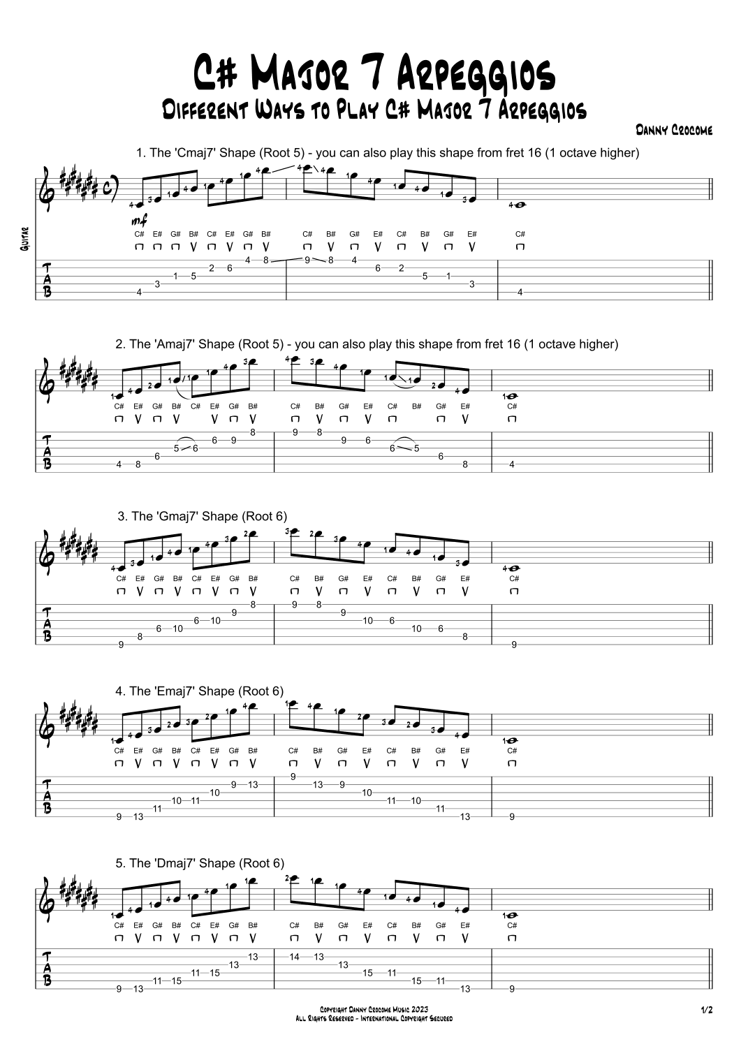 C# Major 7 Arpeggios (5 Ways to Play)