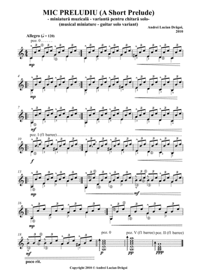 Mic preludiu (A short prelude) – miniatura muzicala (musical miniature), varianta chitara solo