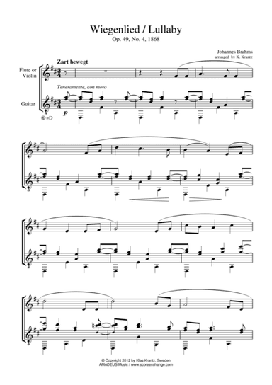 Wiegenlied / Lullaby Op. 49 No. 2 for violin and guitar (arr. K. Krantz)