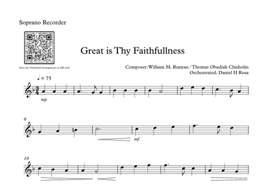 Great is Thy Faithfullness - Easy Soprano Recorder (arr. Daniel H Rosa)