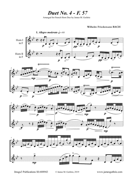 WF Bach: Duet No. 4 for French Horn Duo (arr. James M. Guthrie, ASCAP)