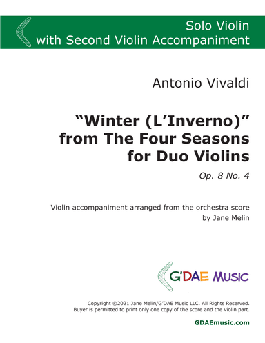 Vivaldi - "Winter" Violin Concerto in F minor Op. 8 No. 4 - with Second Violin Accompaniment (arr. Jane Melin)
