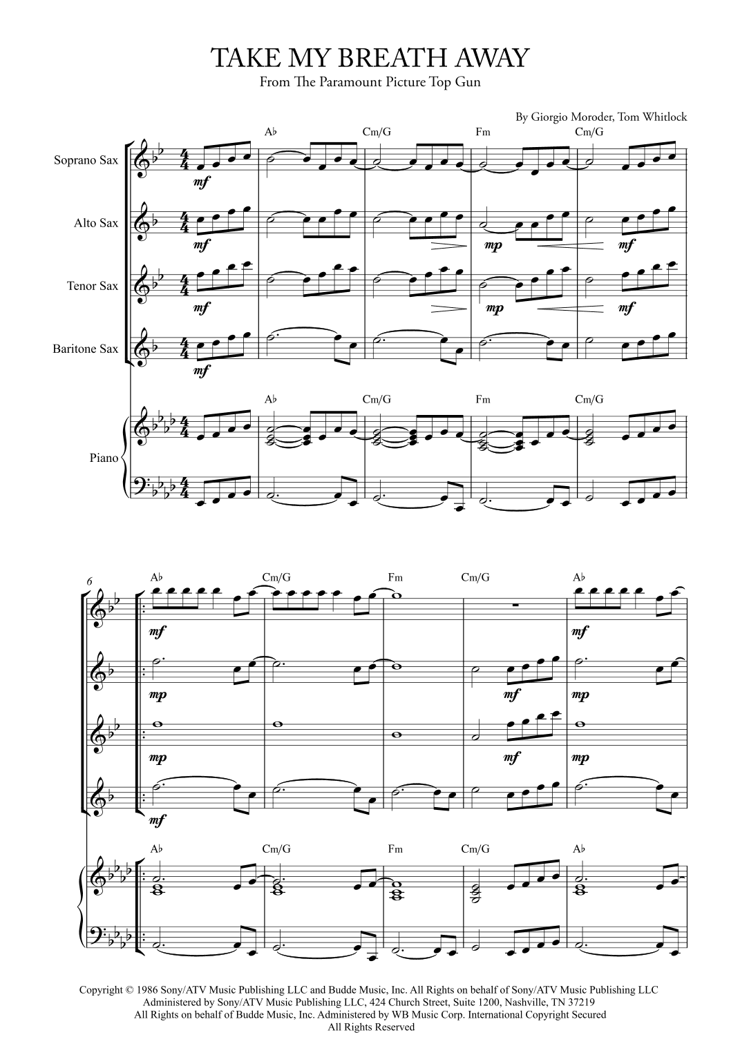 Take My Breath Away (love Theme) (arr. Karen Gueiros)