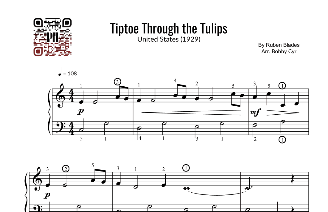 Tiptoe Through the Tulips - Tiny Tim (Easy Piano) (arr. Bobby Cyr - Piano Notion)
