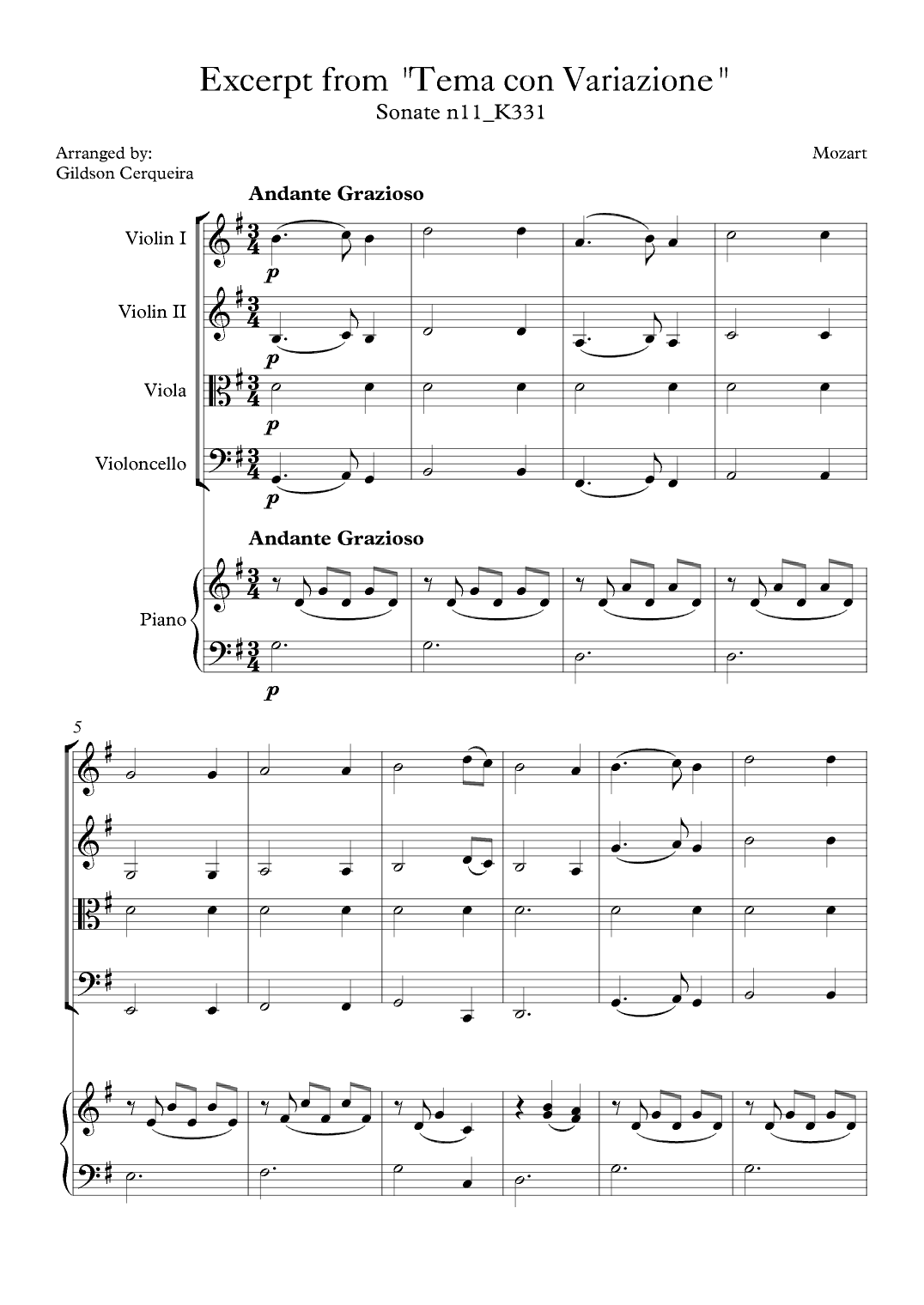 Excerpt from sonate k331 - "Tema con Variazione" (arr. Gildson Cerqueira)