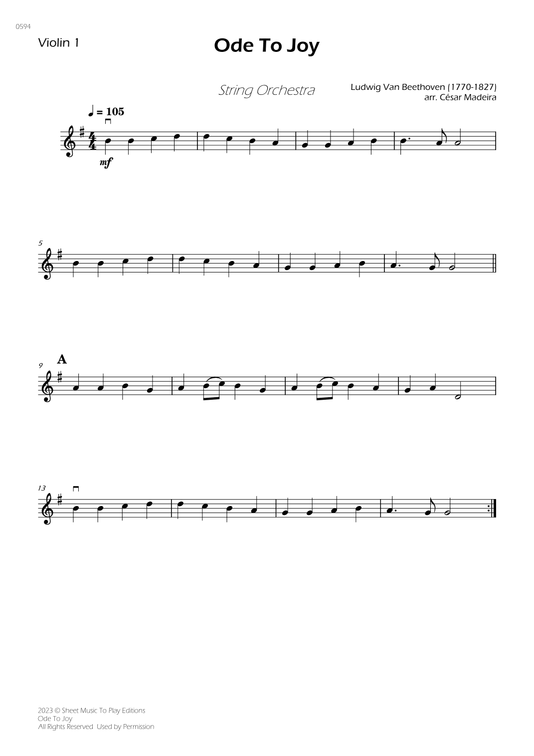 Ode To Joy - Easy String Orchestra (Individual Parts) (arr. César Madeira)