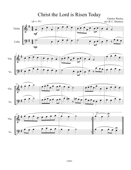 Christ the Lord is Risen Today (violin and cello duet) (arr. B. C. Dockery)
