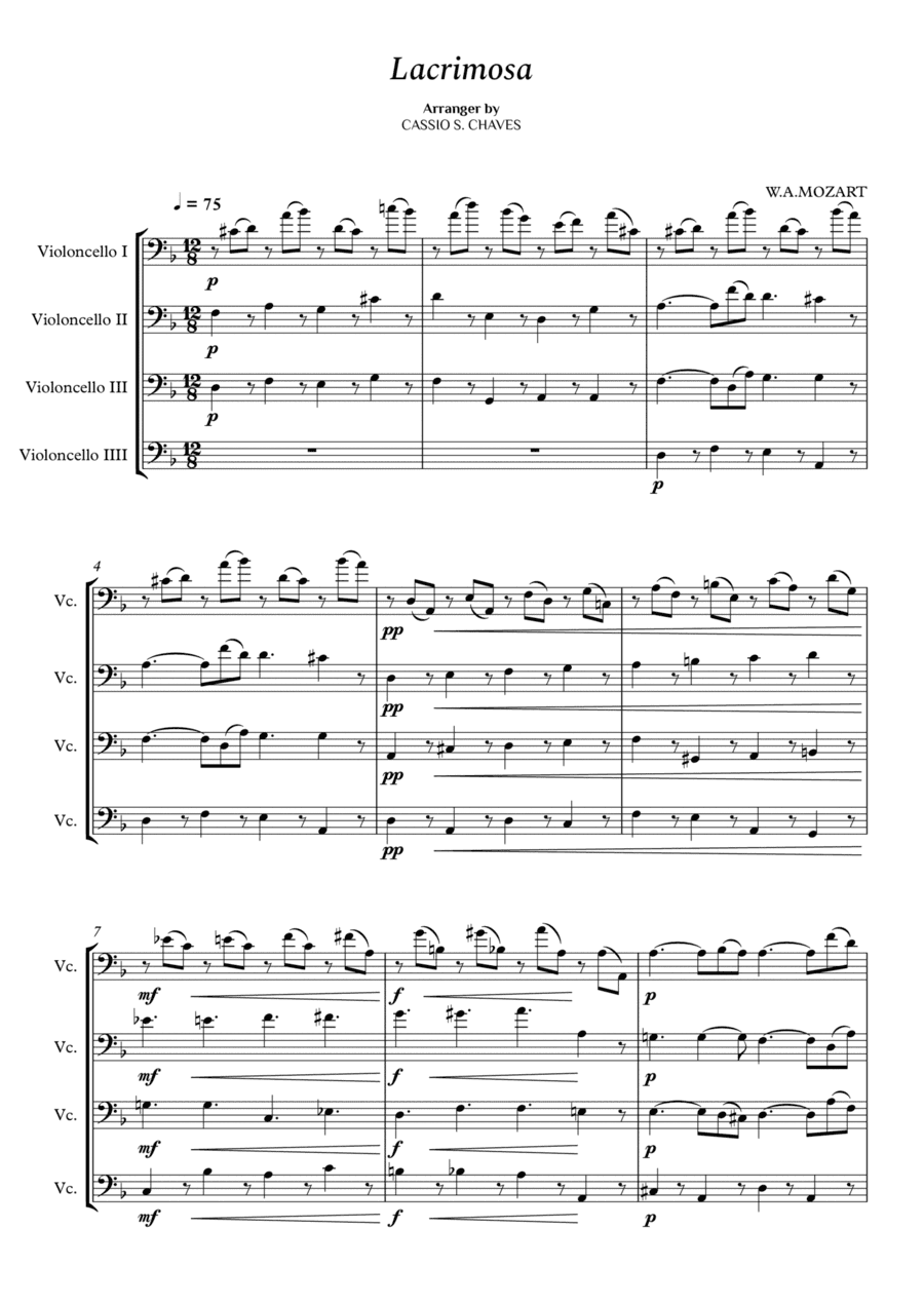 Mozart - Lacrimosa for String Quartet (arr. Cássio Silva Chaves)