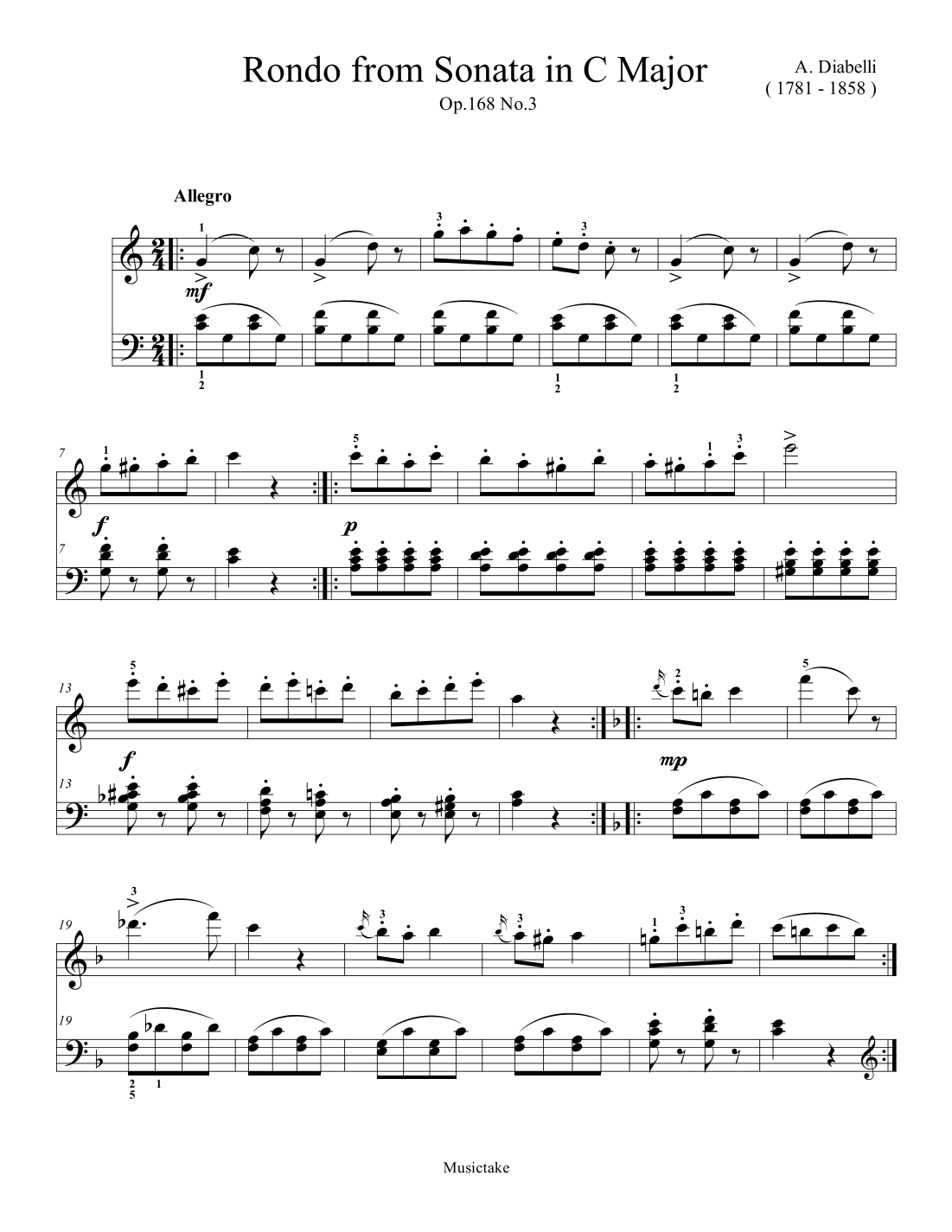 Diabelli Rondo from Sonatina in C Major Op.168 No.3 (arr. Ben Choupak)