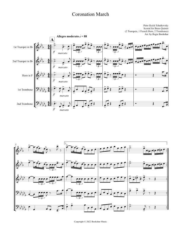 Coronation March (Db) (Brass Quintet - 2 Trp, 1 Hrn, 2 Trb) (arr. Regis Bookshar)