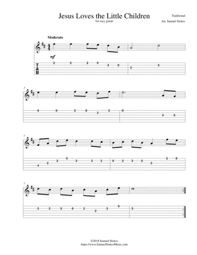 Jesus Loves the Little Children - for easy guitar with TAB (arr. Samuel Stokes)