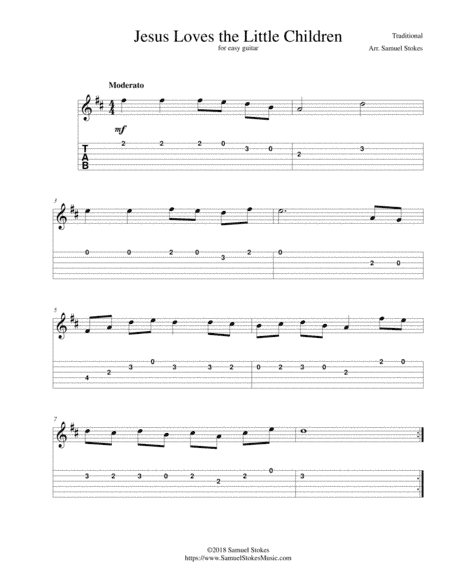 Jesus Loves the Little Children - for easy guitar with TAB (arr. Samuel Stokes)