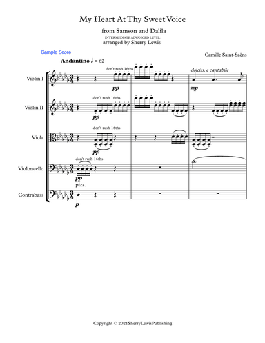 MY HEART AT THY SWEET VOICE for String Orchestra (String Quintet) Advanced Intermediate Level for 1s (arr. Sherry Lewis)