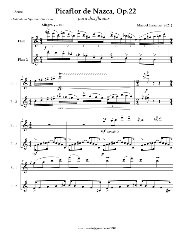 Picaflor de Nazca Op. 22 for two flutes