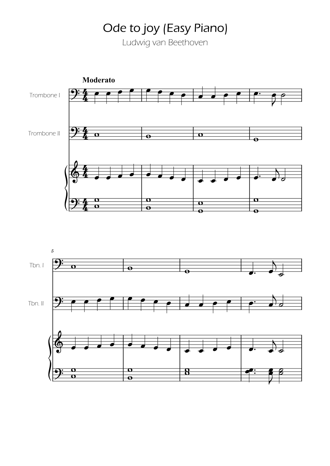 Ode To Joy - Easy Trombone Duet w/ piano accompaniment (arr. Ygor Nunes)