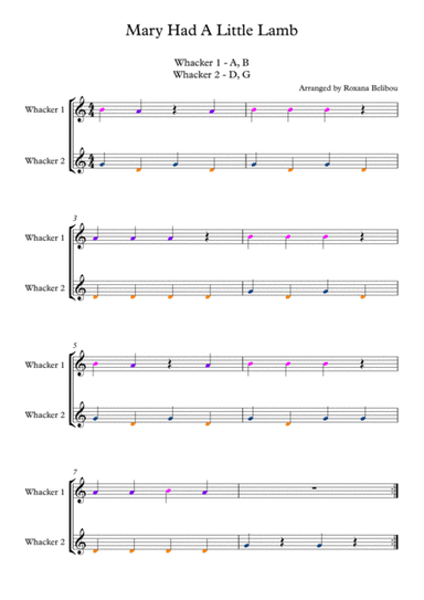 Mary Had A Little Lamb for 8 Notes Diatonic Boomwhackers (arr. Roxana Belibou)