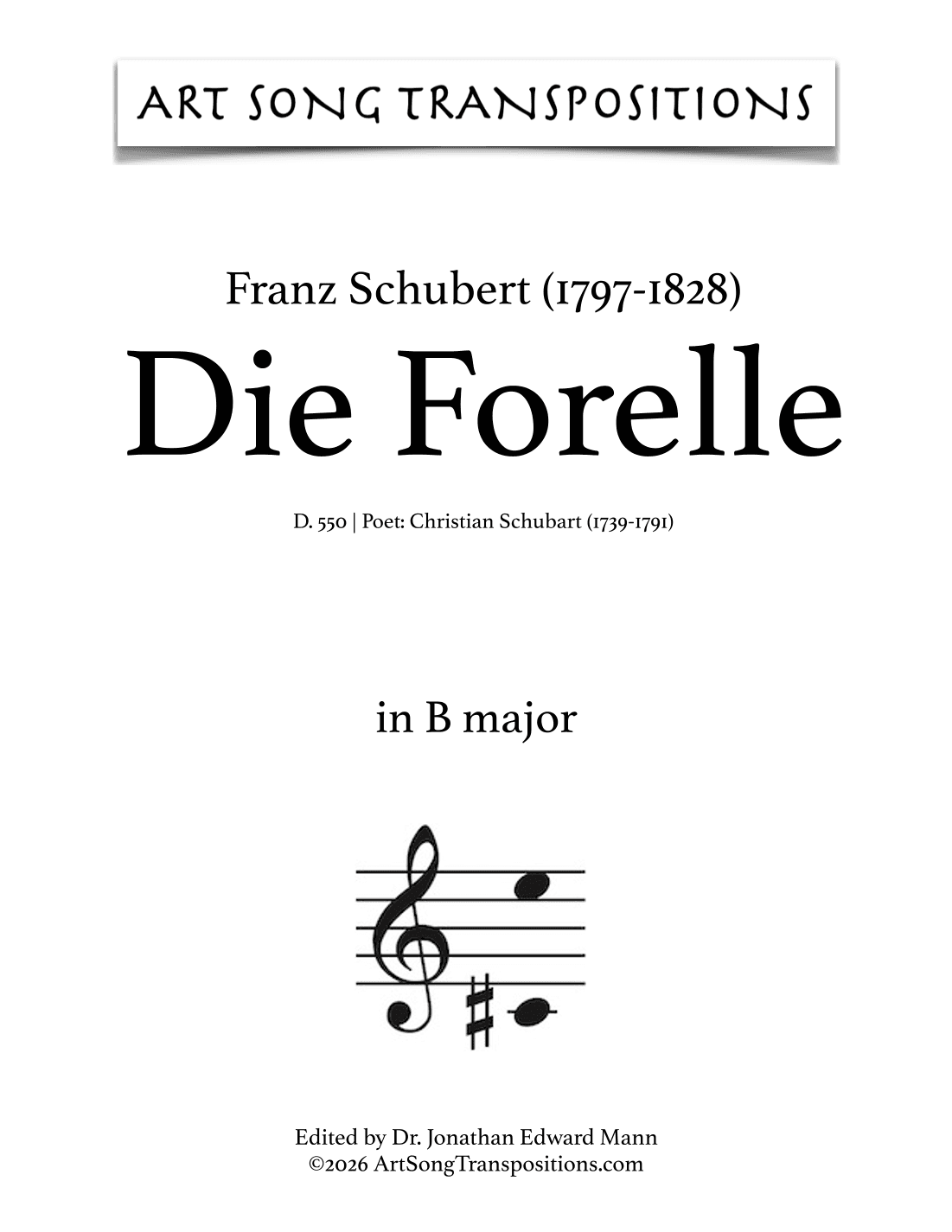 SCHUBERT: Die Forelle, D. 550 (transposed to B major) (arr. ArtSongTranspositions.com)