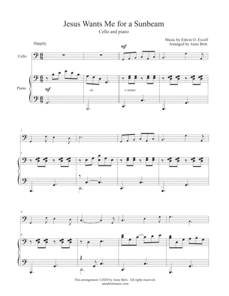 Jesus Wants Me for a Sunbeam (cello & piano) (arr. Anne Britt)