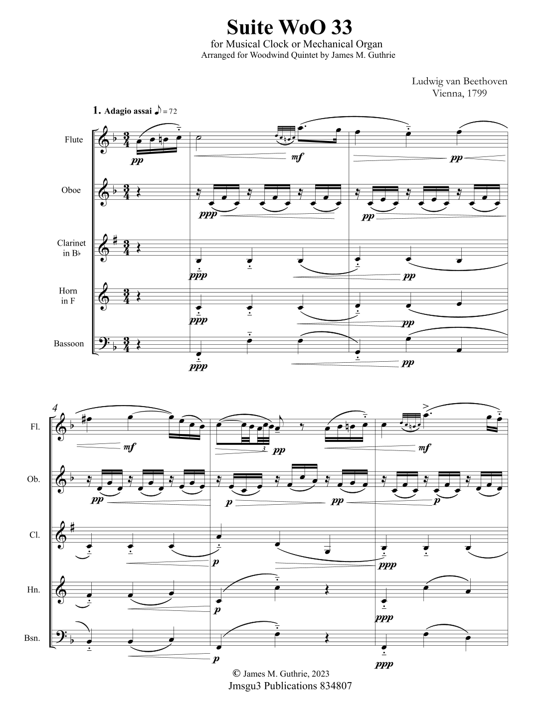 Beethoven: Suite WoO 33 for Woodwind Quintet (arr. James M. Guthrie, ASCAP)
